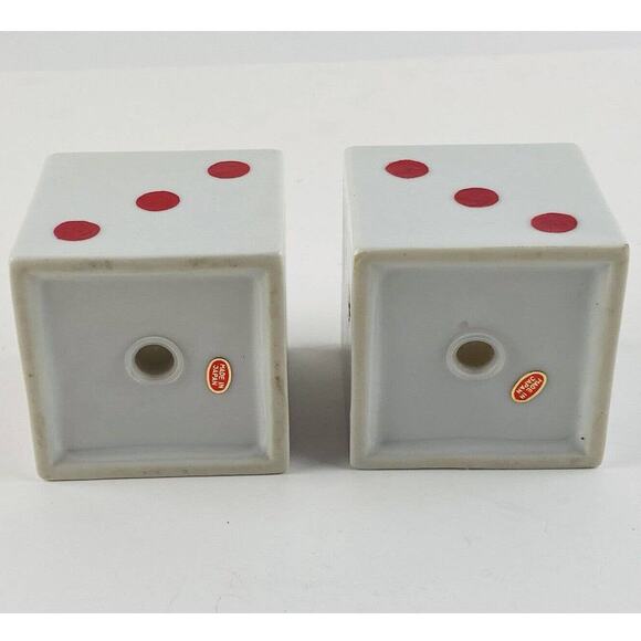 Large Dice Salt Pepper Shaker Set Made In Japan Red Dots Statement Piece Casino - Picture 4 of 10